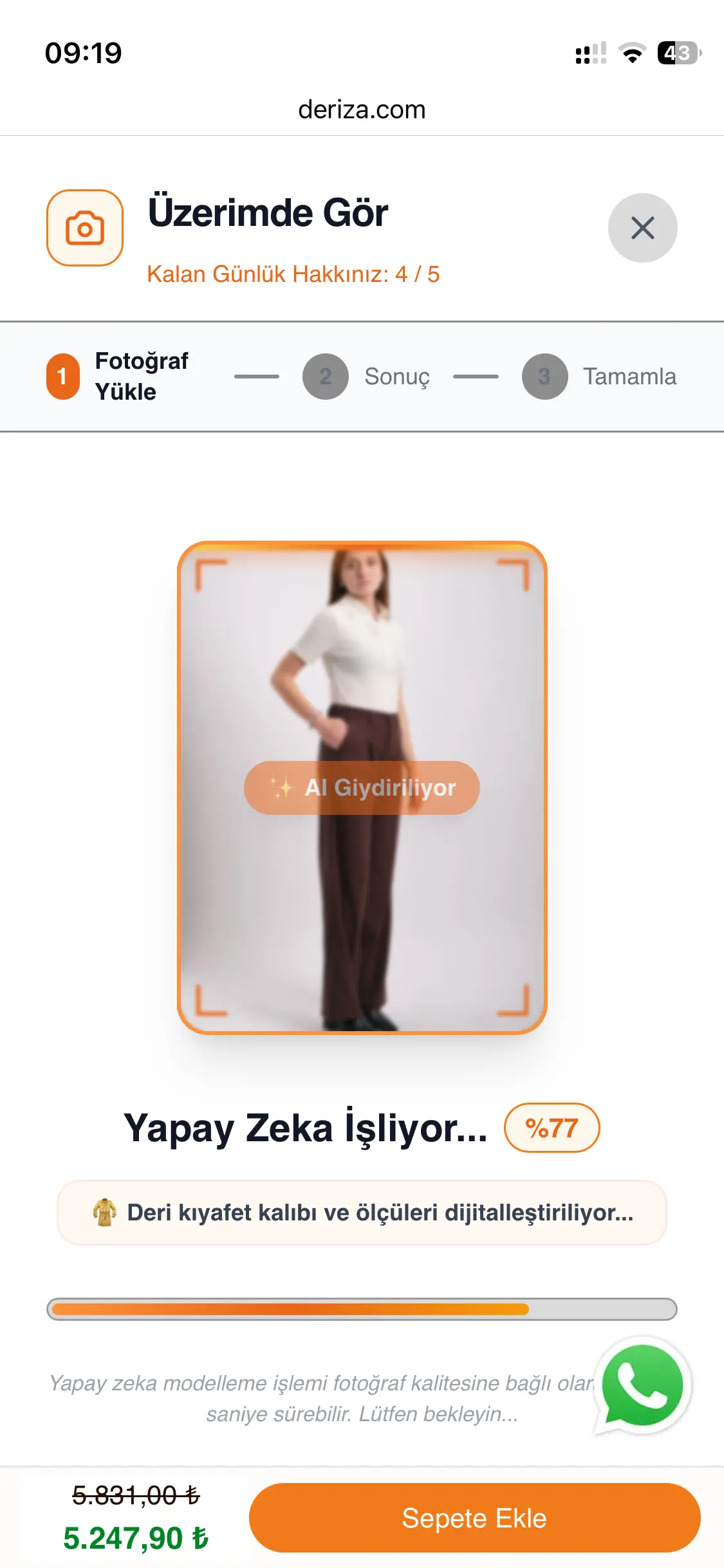 Deriza Üzerimde Gör yapay zekâ görselleştirme işlemi