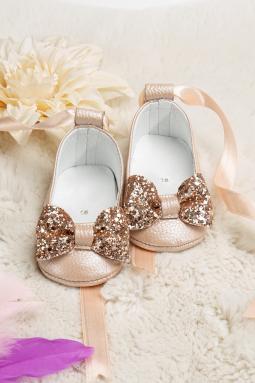 Kız Bebek Taşlı Babet Hakiki Deri Somon