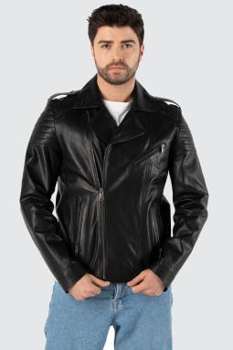 Massimo Hakiki Deri Motorcu Siyah Mont