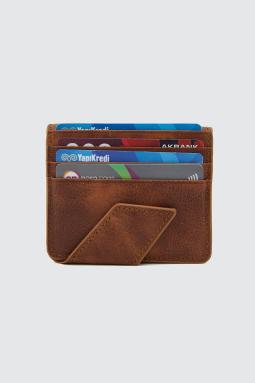 Mıknatıslı Hakiki Deri Vintage Cüzdan Taba