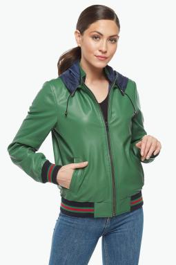 Marta Çift Taraflı Yeşil Deri Mont