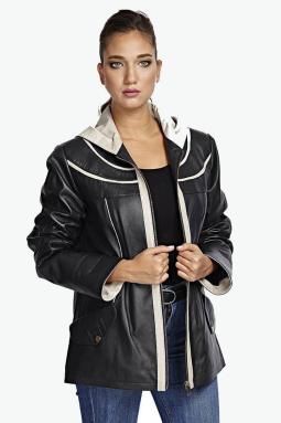 Oriana Lacvert Bej Garnili Kadın Deri Mont