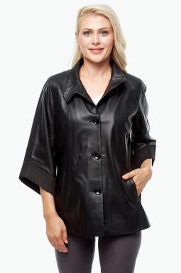 Gabi Büyük Beden Siyah Deri Kaban