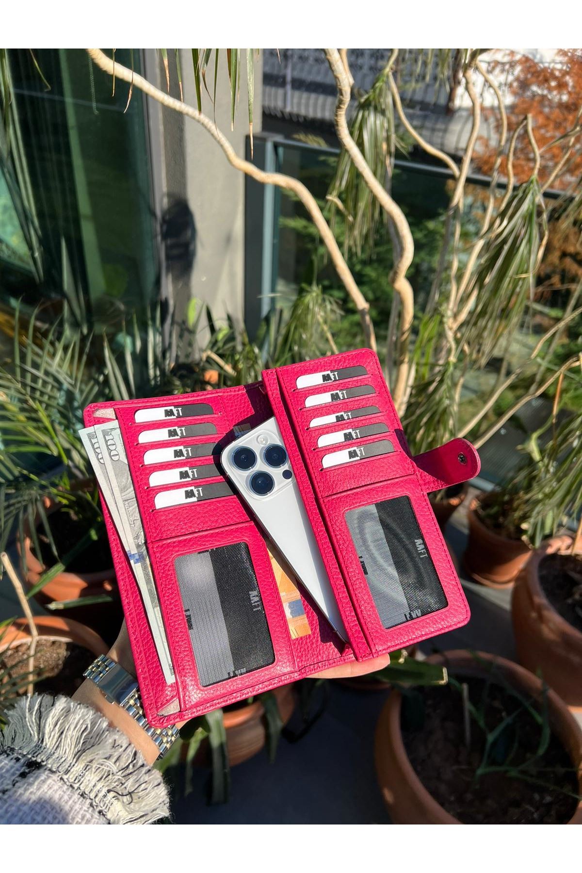 Twist 2323 Hakiki Deri Telefon Bölmeli Unisex Cüzdan Pembe