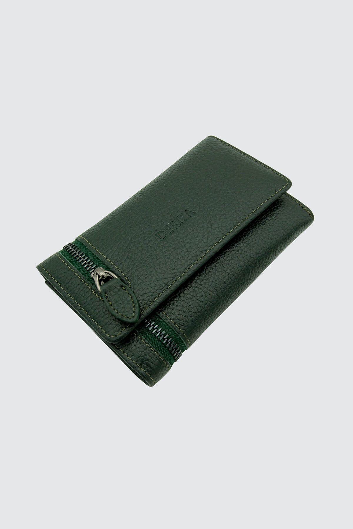 Zipped Genuine Leather Women's Wallet Green Coin Pocket