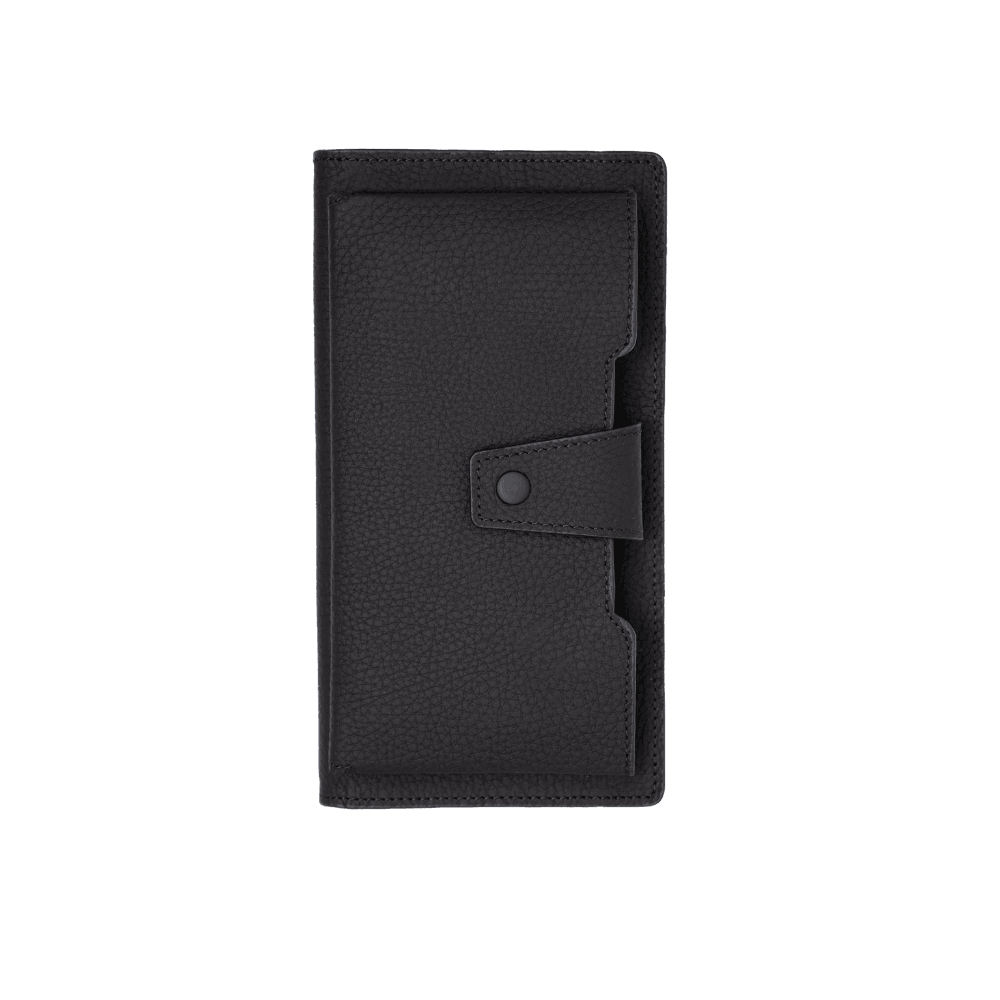 6954 Hakiki Deri Cüzdan Flother Mat Siyah Telefon Bölmeli