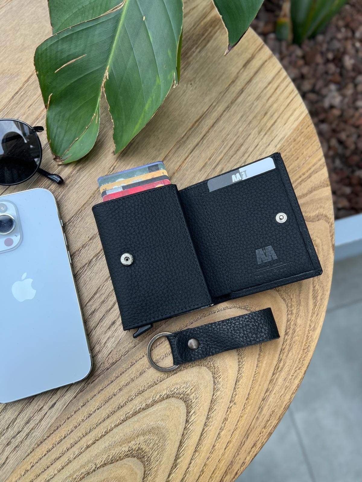 Retro 2660 Hakiki Deri Mekanizmalı Unisex Cüzdan Mat Siyah