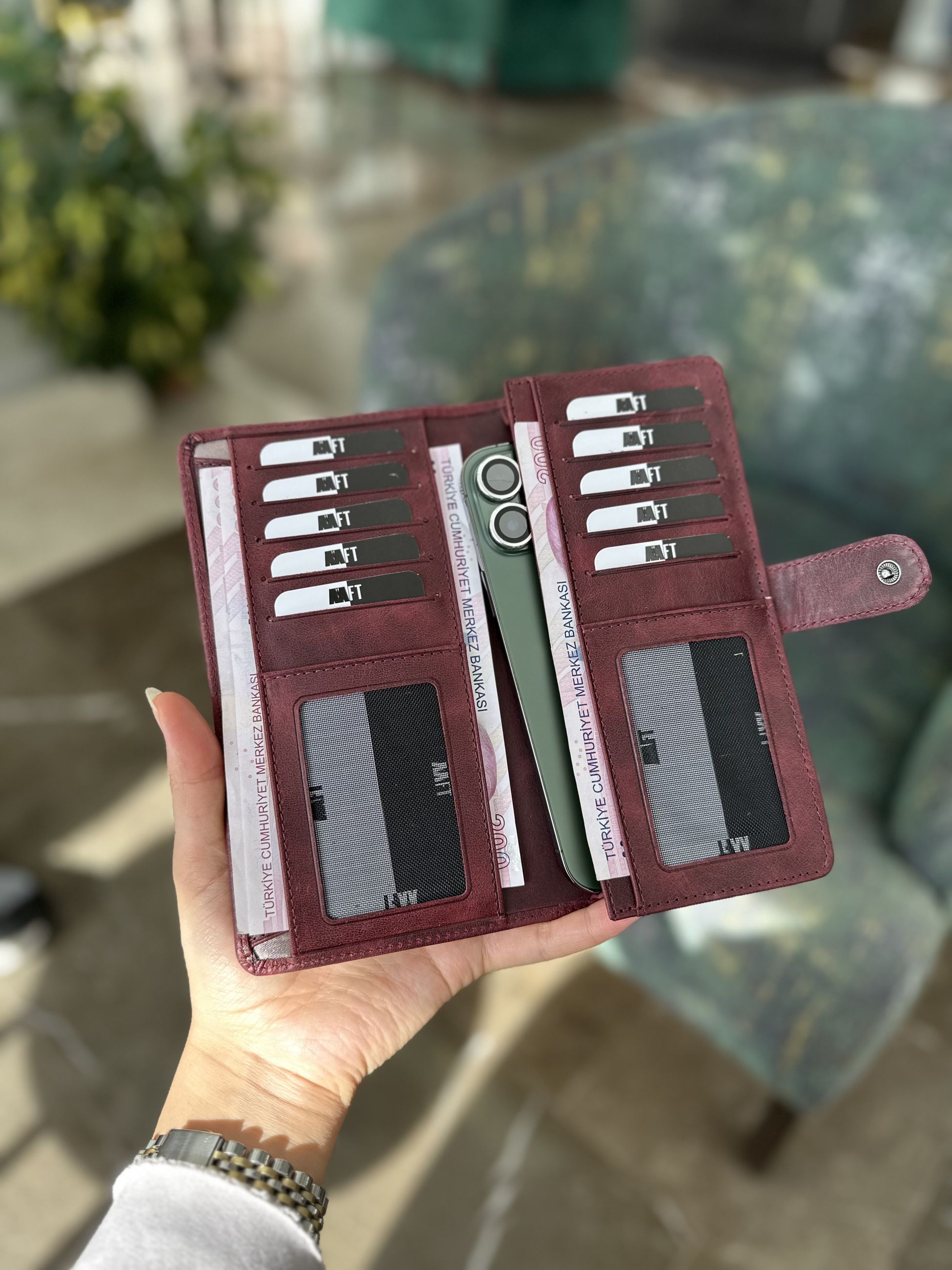Twist 2323 Hakiki Deri Telefon Bölmeli Unisex Cüzdan Tiguan Bordo
