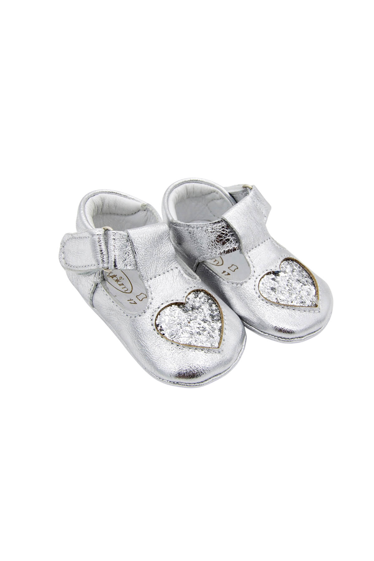 Alina Heart Genuine Leather Baby First Step Shoes Silver