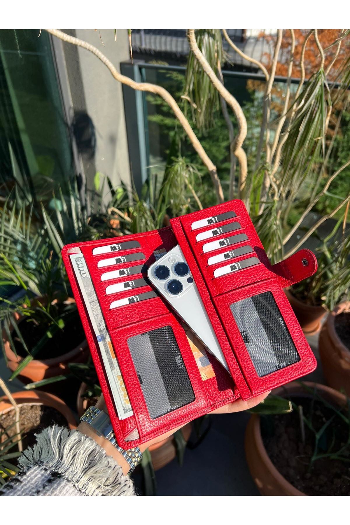 Twist 2323 Hakiki Deri Telefon Bölmeli Unisex Cüzdan Kırmızı