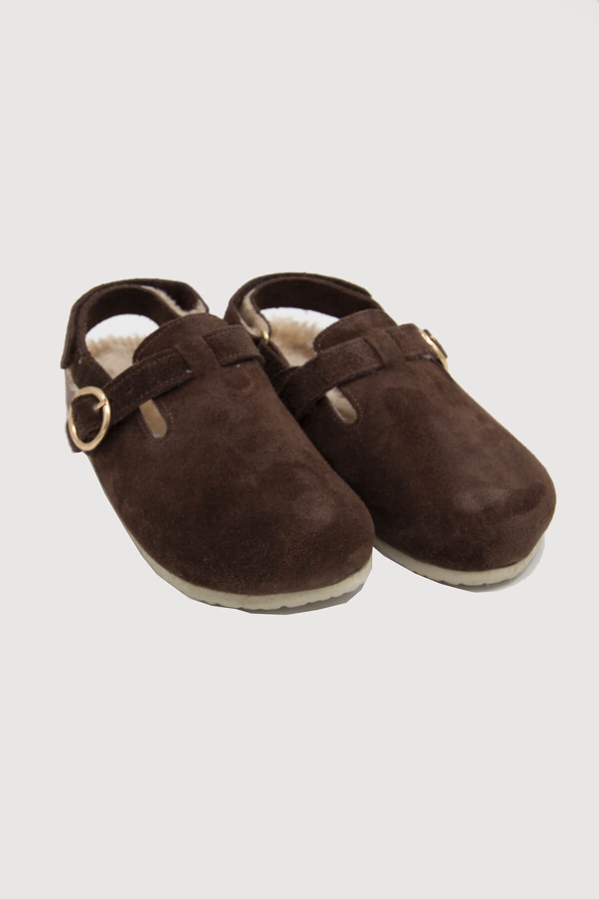 Детские сандалии из натуральной замши с пробковой подошвой, меховые, коричневые