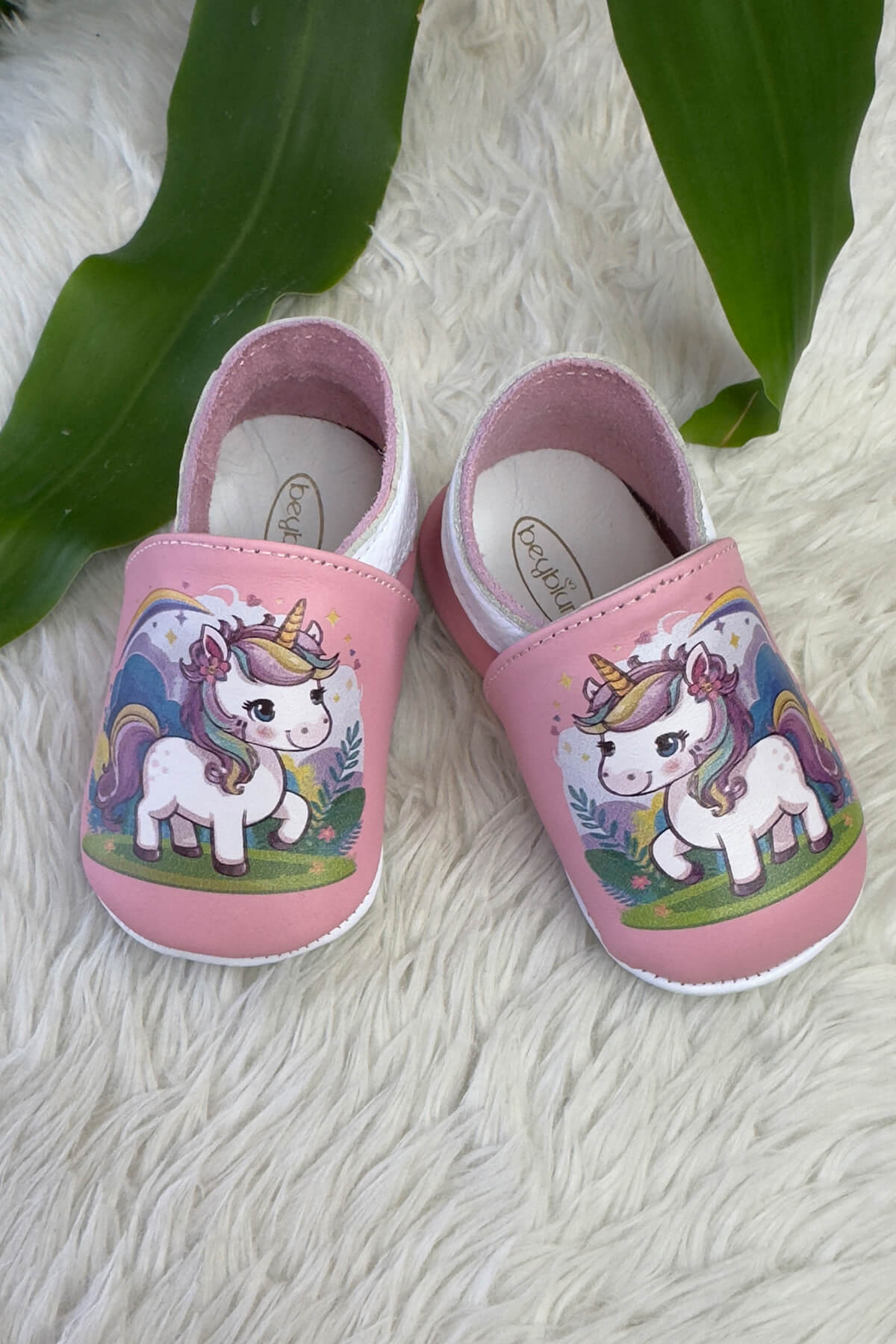 Pegasus Baskılı Hakiki Deri Bebek Ayakakbısı Pembe